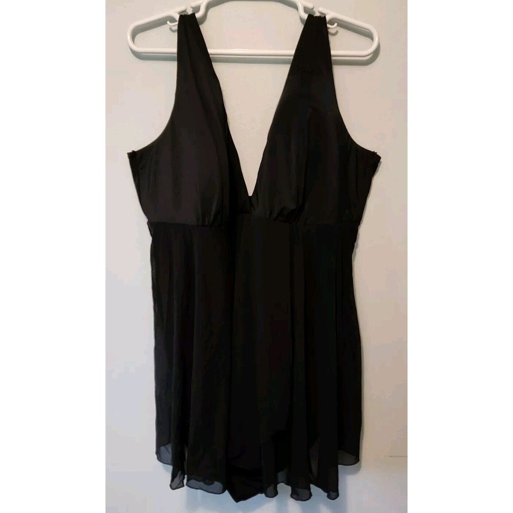 Cacique Lane Bryant Swim Dress One Piece Plunge V-Neck Mesh Overlay Black